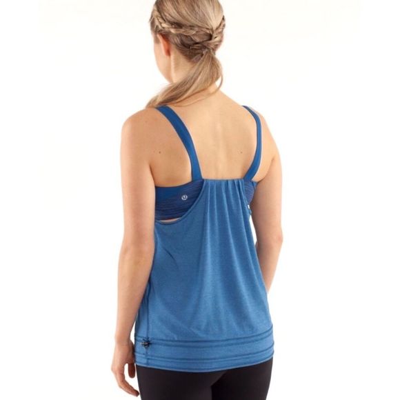 lululemon athletica Tops - Lululemon Yoga Back on Track Sport Drawstring Hem Tank + Bra Top 10 Blue Women's